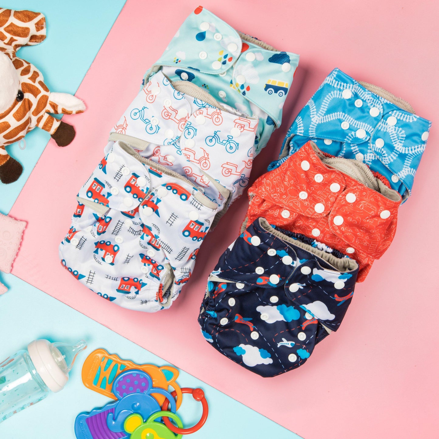 The Simple 6 Value Pack With Wetbag (Planes/Trains) Cloth Diapers Simple Being