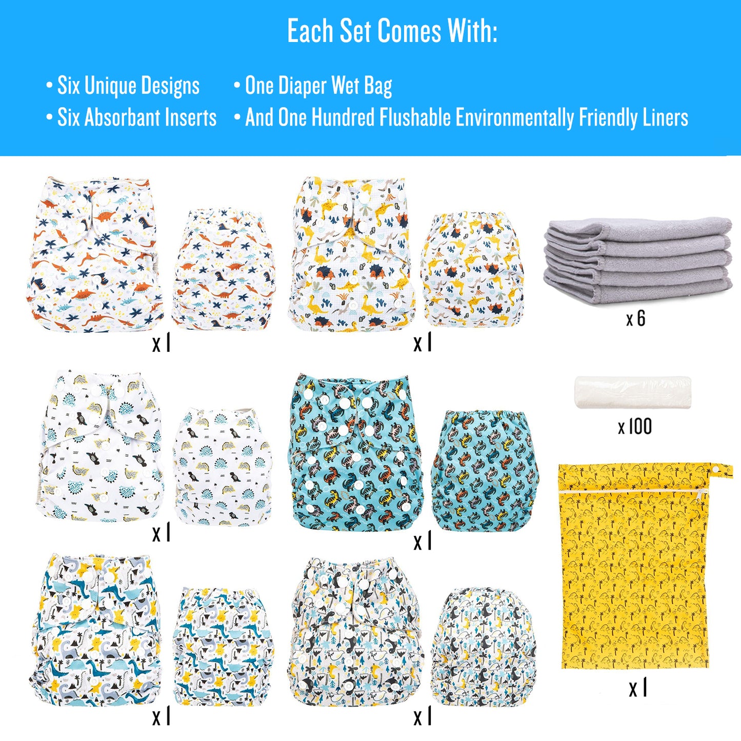 The Simple 6 Value Pack With Wetbag (Dinosaur)