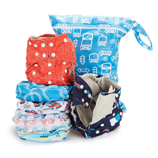 The Simple 6 Value Pack With Wetbag (Planes/Trains) Cloth Diapers Simple Being 