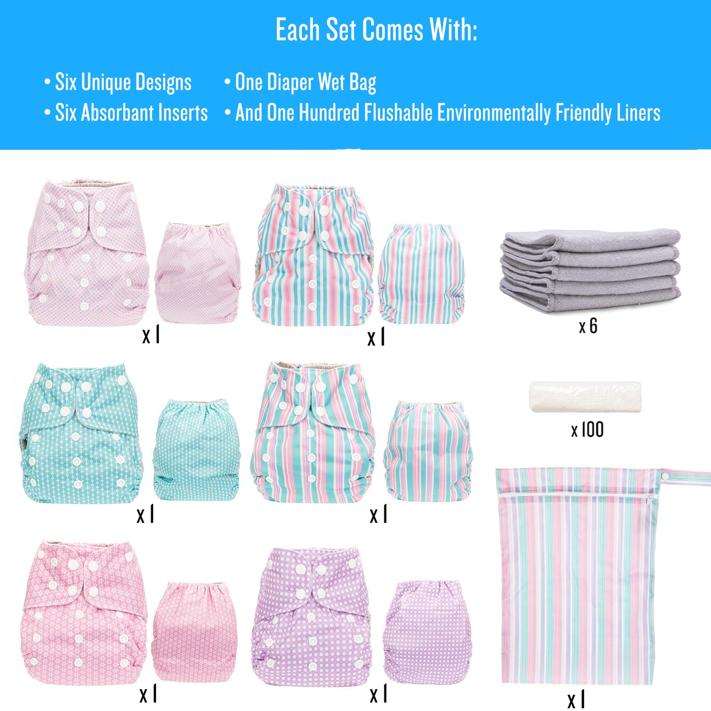 The Simple 6 Value Pack With Wetbag (Girls Stripe)