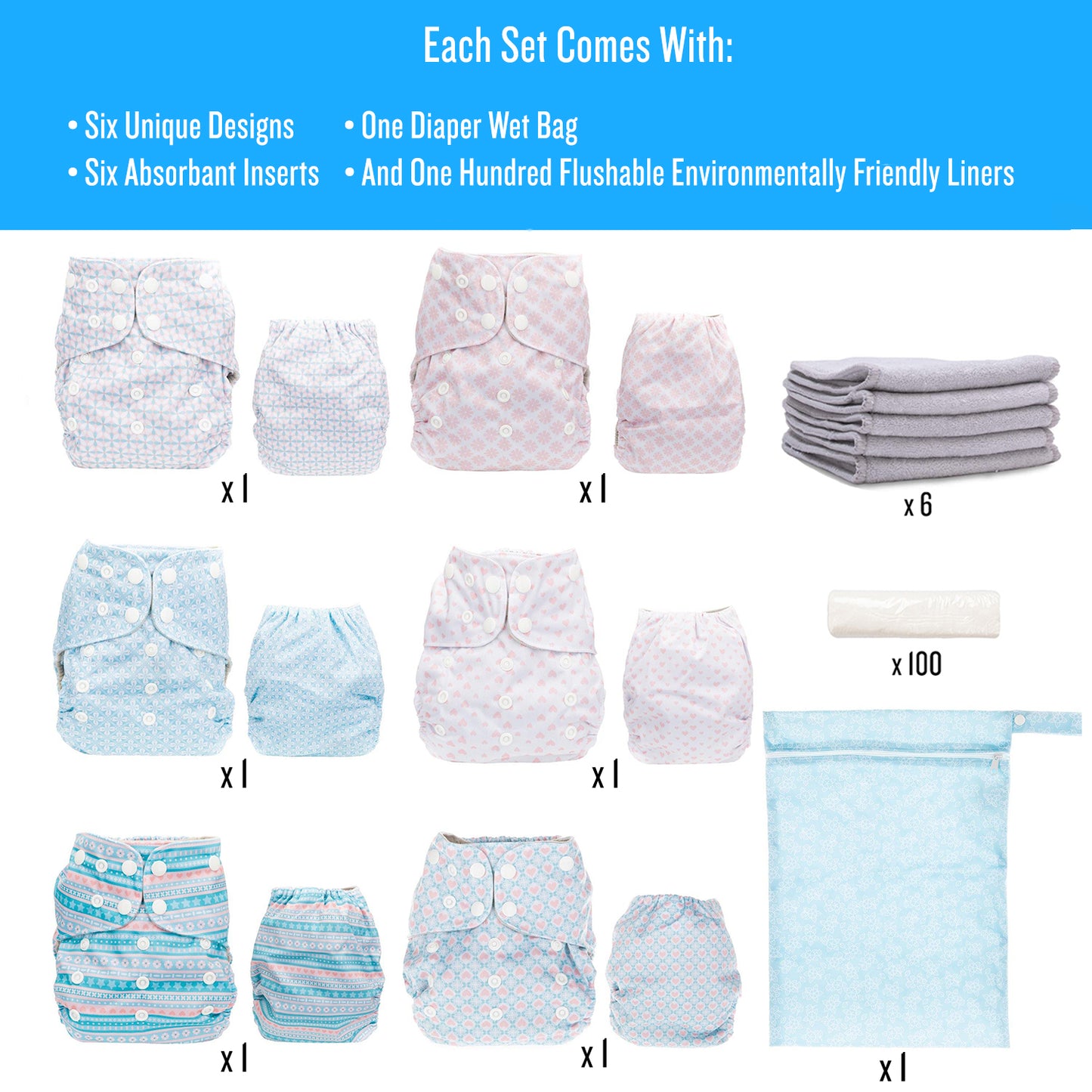 The Simple 6 Value Pack With Wetbag (Stripes)